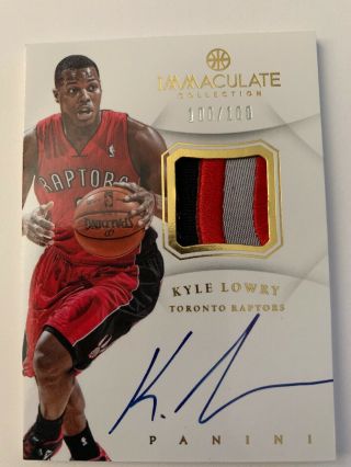 Kyle Lowry 2012 - 13 Panini Immaculate 3 Color Game Worn Patch Auto 100/100 1/1