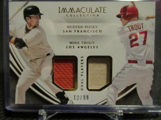 2016 Immaculate Mike Trout Buster Posey Dual Game Jersey Bat Relic Mvp /99