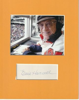 Ernie Harwell Signed Matted With Photo 8x10 Frame Size S6/19