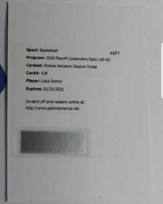 2018 - 19 Contenders Optic Luka Doncic Rookie Variation Season Ticket Redemption