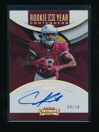 Christian Kirk 2018 Panini Contenders Rookie Of The Year Gold Rc Auto 6/10