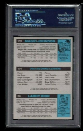1980 Topps Erving Larry Bird Magic Johnson ROOKIE RC AUTO PSA/DNA Auth 4