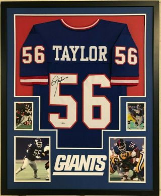 Framed York Giants Lawrence Taylor Autographed Signed Jersey Beckett