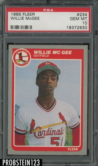 1985 Fleer 234 Willie Mcgee St.  Louis Cardinals Psa 10 Gem Mt