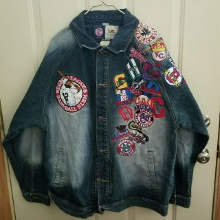 Negro Leagues Baseball Faded Denim Jacket - Xxl - Headgear With Team Patches