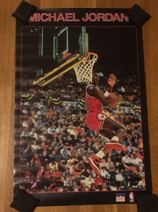 Michael Jordan Chicago Bulls 1990s Vintage Poster Nba Dunking Starline