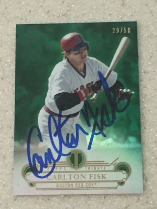 2014 Topps Tribute 62 Carlton Fisk Signed Card Numbered 29/50