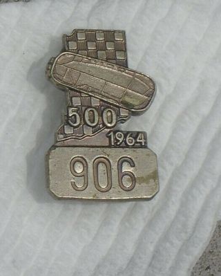 1964 Indy 500 Silver Metal " Pit Pass " Pin 906 - Made By Bastian Bros.
