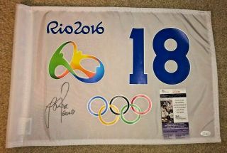 Justin Rose Signed 2016 Rio Olympic Golf Flag Gold Medal Masters Us Open Jsa