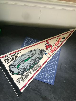 1993 Cleveland Indians Municipal Stadium Final Season Full Size Pennant 30 " Rare