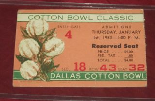1953 Cotton Bowl Football Ticket Texas Vs Tennessee Seat 32