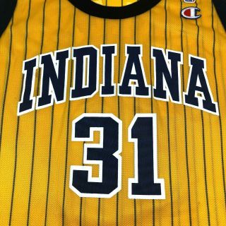 Champion Reggie Miller Indiana Pacers Yellow Pinstripe Jersey Size 52 VTG 90s 3