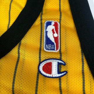 Champion Reggie Miller Indiana Pacers Yellow Pinstripe Jersey Size 52 VTG 90s 4
