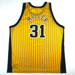 Champion Reggie Miller Indiana Pacers Yellow Pinstripe Jersey Size 52 VTG 90s 7