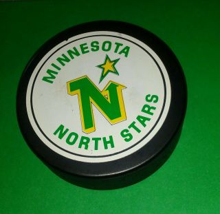 Official Trench Mfg Minnesota North Stars Hockey Puck /87 - 92/made In Canada.