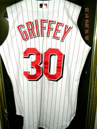 Ken Griffey,  Jr Russell Athletic Cincinnati Reds Pinstripe Jersey Sz 40