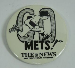 Vintage 1960’s Go Mets 3 1/2” Pinback Button - York Daily News