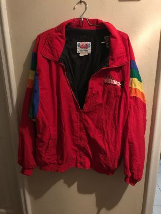 Ernie Irvan Nascar Skittles Racing Team Nylon Jacket Coat Size L Rainbow 1998