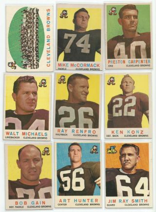 1959 Topps Football 13 Different Cleveland Browns.  G - Vg.  See Scans