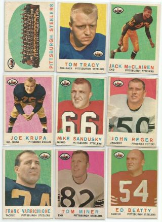 1959 Topps Football 13 Different Pittsburgh Steelers.  G - Vg.  See Scans