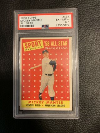 1958 Topps Mickey Mantle All - Star 487 Psa 6.  5 Ex - Mt,
