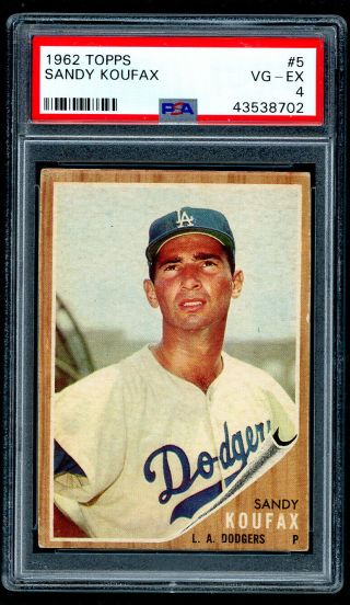 1962 Topps Baseball Card - 4 Sandy Koufax Psa 4,  Vg/ex
