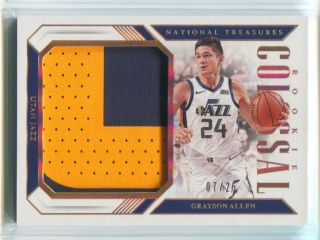 2018 - 19 Grayson Allen National Treasures Rookie Colossal Patch Rc 7/25 Utah Jazz