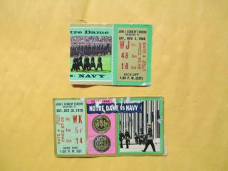 November 2,  1968,  October 31,  1970 Navy Vs Notre Dame Football Ticket Stubs