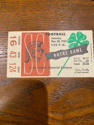 1953 Usc Vs Notre Dame Football Ticket Stubs (2) Notre Dame 48 - 14 4