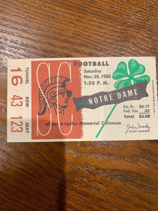 1953 Usc Vs Notre Dame Football Ticket Stubs (2) Notre Dame 48 - 14 5