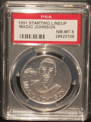 Psa 8 Nm - Mt 8 - Magic Johnson 1991 Starting Lineup Nba Coin Los Angeles Lakers