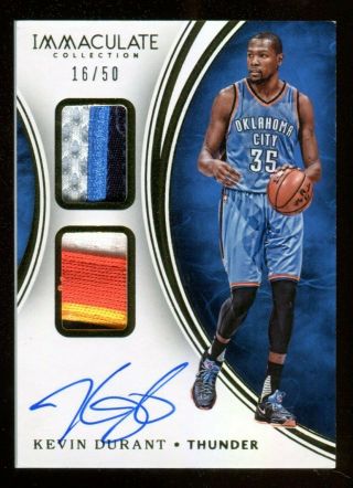 Kevin Durant 2015 - 16 Panini Immaculate Dual Jersey Logo Patch Auto /50 Warriors