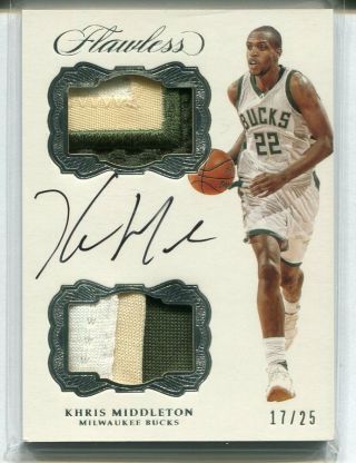 2016 - 17 Panini Flawless Khris Middleton Dual Patch Auto Autograph 17/25 3col