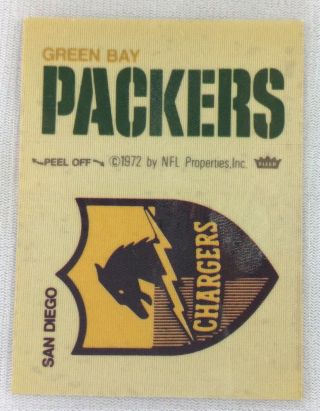 Nfl 1972 - 74 Fleer Team Football Sticker - Green Bay Packers - San Diego Chargers - V1
