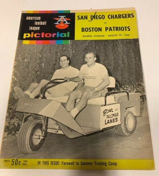 Vintage 8/27/1966 Afl Program Chargers Va Patriots