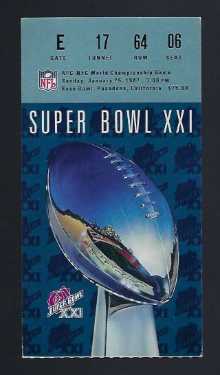 1986 - 87 Bowl Xxi Football Ticket Stub York Giants Vs Denver Broncos