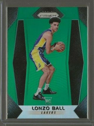 2017 - 18 Panini Prizm Lonzo Ball Rc Green Prizms 289 Los Angeles Lakers Rookie