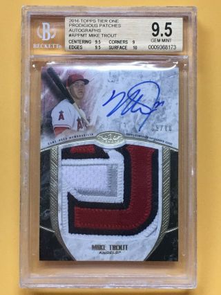 2016 Tier One Prodigious Jumbo Patch Autograph Mike Trout Auto 05/10 Bgs 9.  5/10