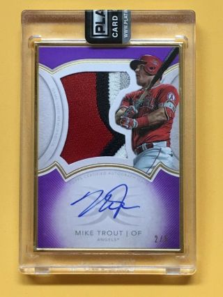 2018 Defintive Purple Framed Game - Jumbo Patch Mike Trout Auto 2/5