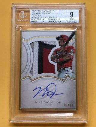2018 Defintive Framed Game - Jumbo Patch Autograph Mike Trout Auto 09/10 Bgs9