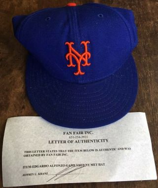 Edgardo Alfonzo Blue Home York Mets Game Worn Cap Hat W/ Fan Fair