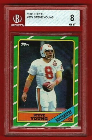 1986 Topps Football 374 Steve Young Rookie Card Bgs 8 Nm - Mt