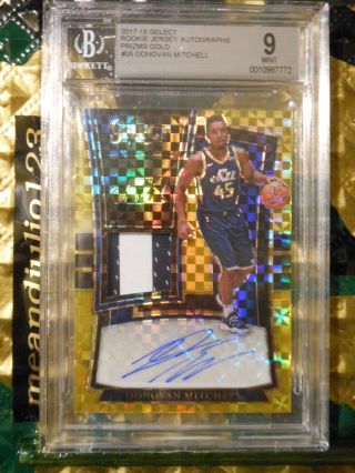 Donovan Mitchell 2017 - 18 Select Gold Prizm /10 Rc On Card Auto Bgs 9/9 Patch