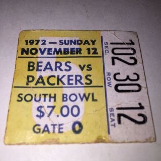 1972 Chicago Bears Vs Green Bay Packers @ Soldier Field Ticket Stub
