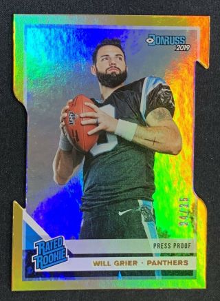 2019 Will Grier Donruss Nfl Gold Die Cut Press Proof Rated Rookie 24/25 Sp