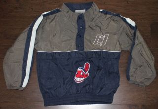 Cleveland Indians Pullover Windbreaker Boys 5/6 Baseball 90s Chief Wahoo Jacket