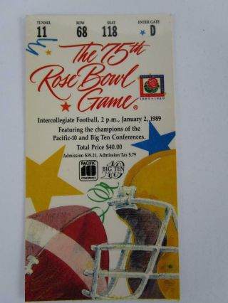 1989 Ncaa 75th Rose Bowl Football Ticket Stub Michigan Wolverines Vs Usc Trojans