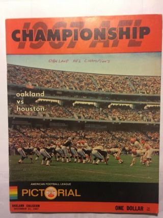 1967 Afl (american Football League) Championship Game Program Raiders - Oilers Vg