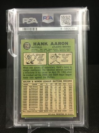 1967 Topps 250 Hank Aaron Atlanta Braves PSA Graded Vintage Baseball 3 VG 2