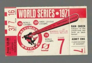 Baltimore Orioles 1971 Game 7 World Series Ticket At Memorial Stadium